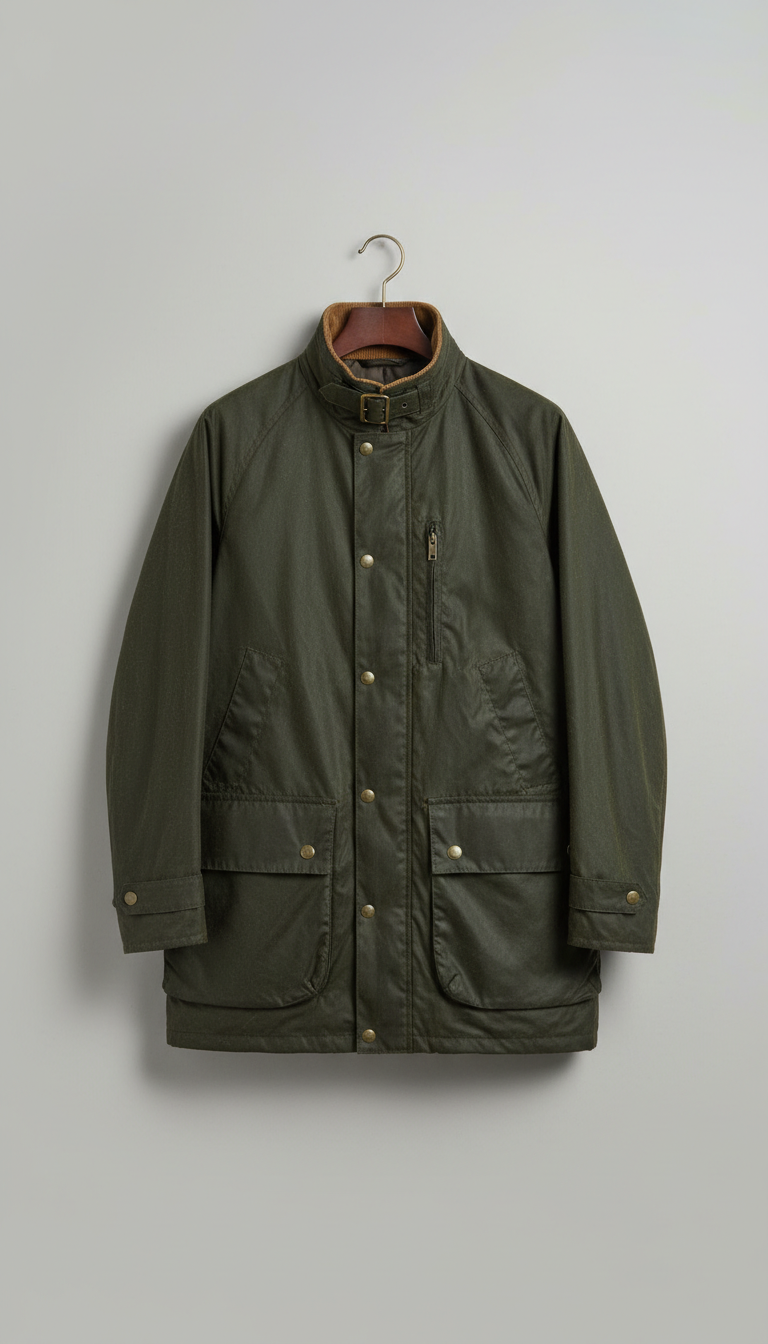 Waxed cotton field coat